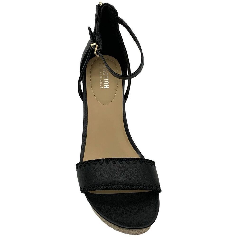 Kenneth Cole Reaction NWT Colton Espadrille 3” Strappy Wedge Ankle Sandals Black - Picture 2 of 5